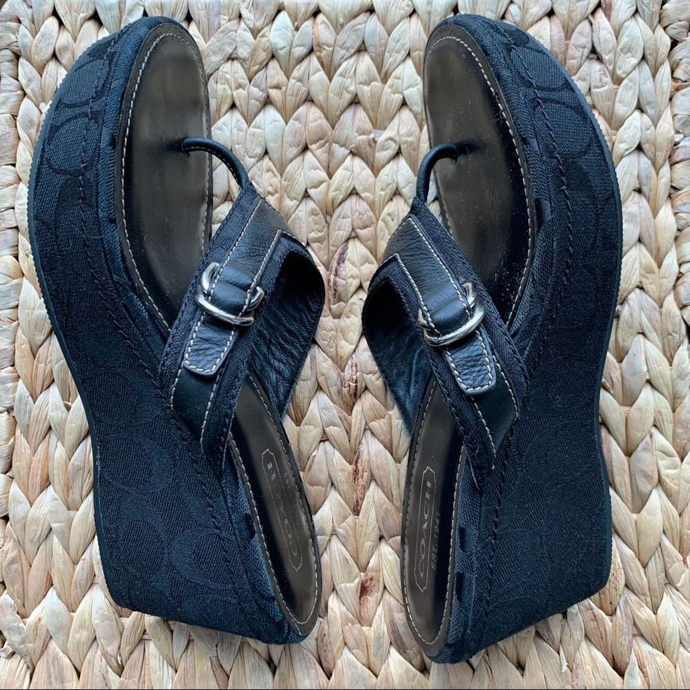 COACH Evelina Signature Black Wedges Size 8M